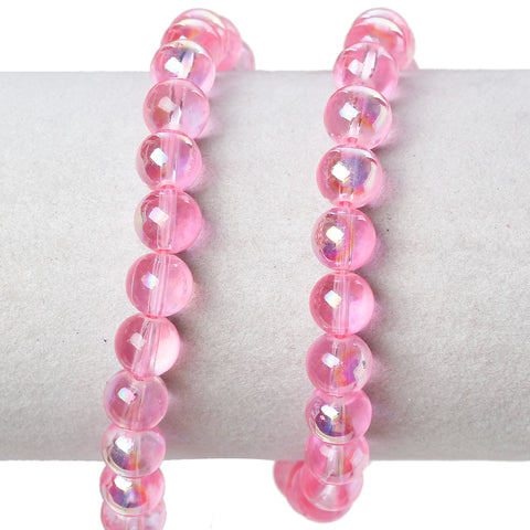 Sexy Sparkles 2 Strand Round Glass Loose Beads AB Colors 8mm approx. 104pcs/strand (Pink AB)