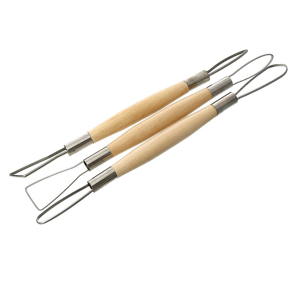 6 Pcs Set Double Ended Wire Ribbon with Natural Wood Handle Sculpting Clay Mo...