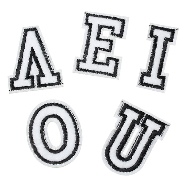 10 Pcs Black and White Alphabet Letters Embroidered Cloth Iron on Patches App...