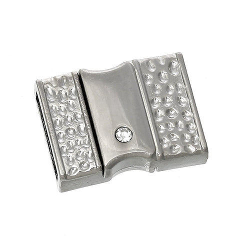 1 Pc Rectangle Magnetic Clasp Silver Tone with Clear Rhinestones 1" X 6/8" - Sexy Sparkles Fashion Jewelry - 1