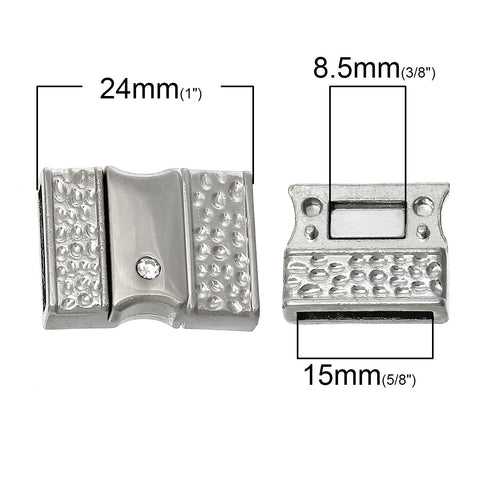 1 Pc Rectangle Magnetic Clasp Silver Tone with Clear Rhinestones 1" X 6/8" - Sexy Sparkles Fashion Jewelry - 2