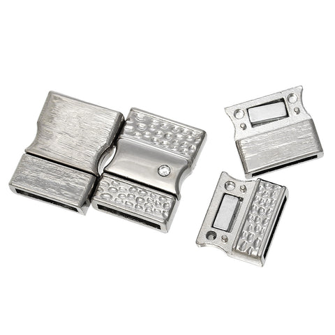 1 Pc Rectangle Magnetic Clasp Silver Tone with Clear Rhinestones 1" X 6/8" - Sexy Sparkles Fashion Jewelry - 3