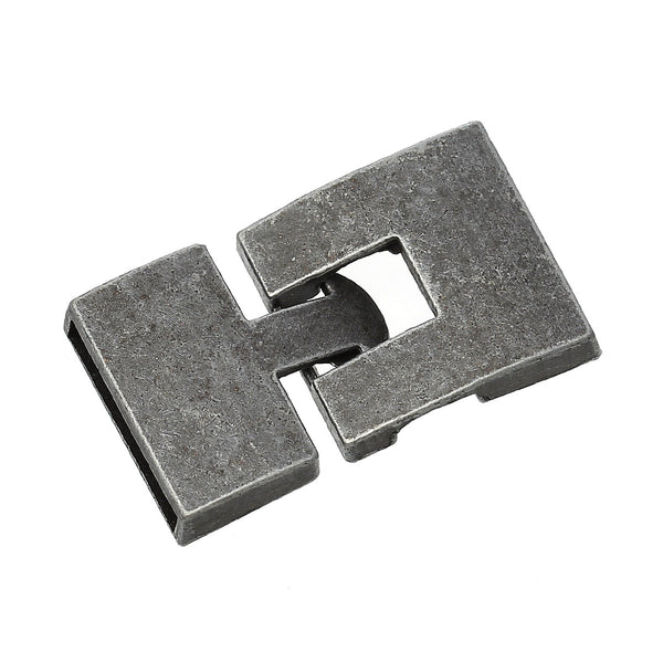 1 Pc Rectangle Hook Clasp for Leather Bracelet Antique Pewter 1" X 7/8"