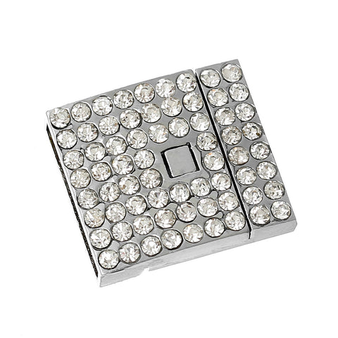 1 Pc Rectangle Magnetic Clasp Silver Tone with Clear Rhinestones 1" X 7/8" - Sexy Sparkles Fashion Jewelry - 1