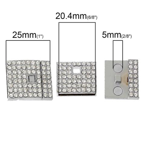 1 Pc Rectangle Magnetic Clasp Silver Tone with Clear Rhinestones 1" X 7/8" - Sexy Sparkles Fashion Jewelry - 2