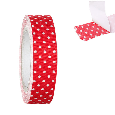Sexy Sparkles Fabric Adhesive Scrapbooking Craft Decoration Gift Sticker Tape 1 Roll (Red with white polka dots)