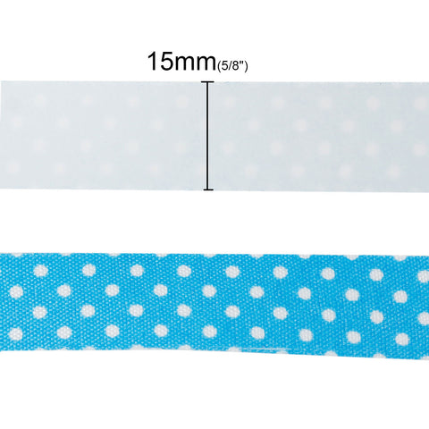 Sexy Sparkles Fabric Adhesive Scrapbooking Craft Decoration Gift Sticker Tape 1 Roll (Skyblue with white polka dots)