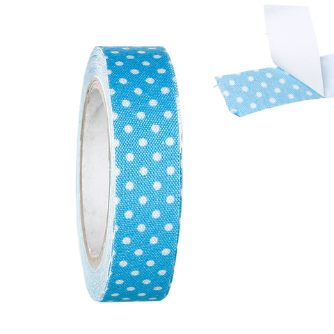 Sexy Sparkles Fabric Adhesive Scrapbooking Craft Decoration Gift Sticker Tape 1 Roll (Skyblue with white polka dots)