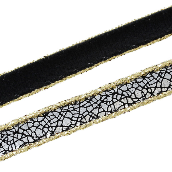 Ribbon Trim Craft Fringe Black & Golden Cracked Pattern for Sewing Cloth 4/8" 5m