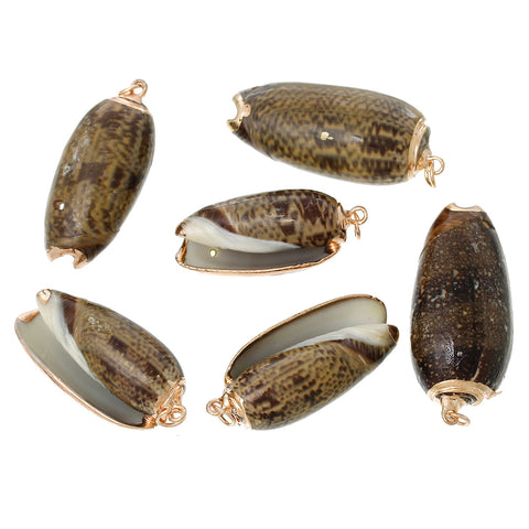 5 Pcs Natural Shell Shape Conch Sea Snail Rose Gold Charm Pendant 1-6/8" x 6/8" - Sexy Sparkles Fashion Jewelry - 1