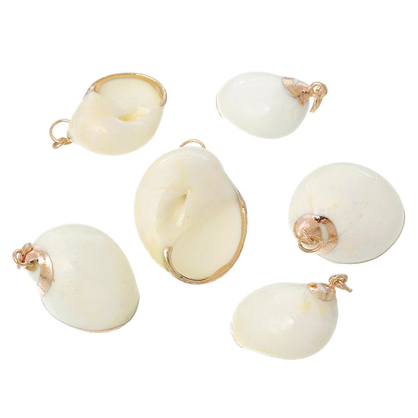 5 Pcs Natural Shell Shape Conch Rose Gold Charm Pendant 1-4/8" x 1" - Sexy Sparkles Fashion Jewelry - 1