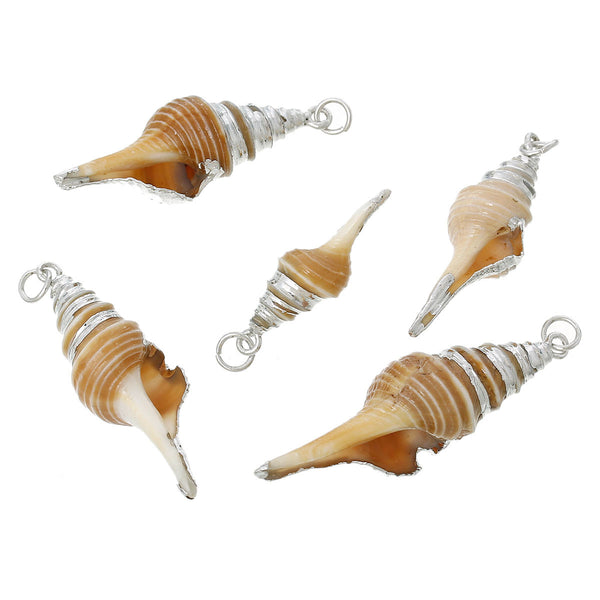 5 Pcs Natural Shell Shape Conch Sea Snail Silver Plated Charm Pendant 2in X 5... - Sexy Sparkles Fashion Jewelry - 1