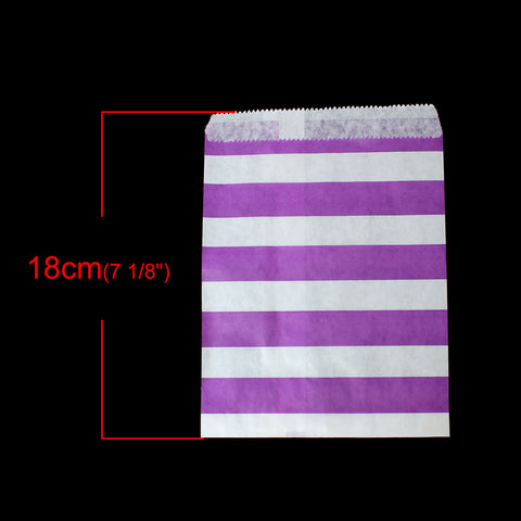 Purple and White Stripe Paper Bag Party Food Safe Candy Favor 7-1/8" x 5-1/8" - Sexy Sparkles Fashion Jewelry - 2