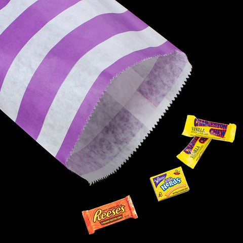 Purple and White Stripe Paper Bag Party Food Safe Candy Favor 7-1/8" x 5-1/8" - Sexy Sparkles Fashion Jewelry - 3