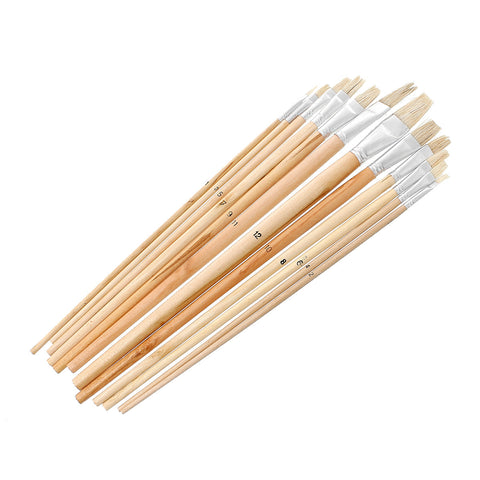 Painting Drawing Flat Brushes with Wood Handle 12 Pcs Set - Sexy Sparkles Fashion Jewelry - 2