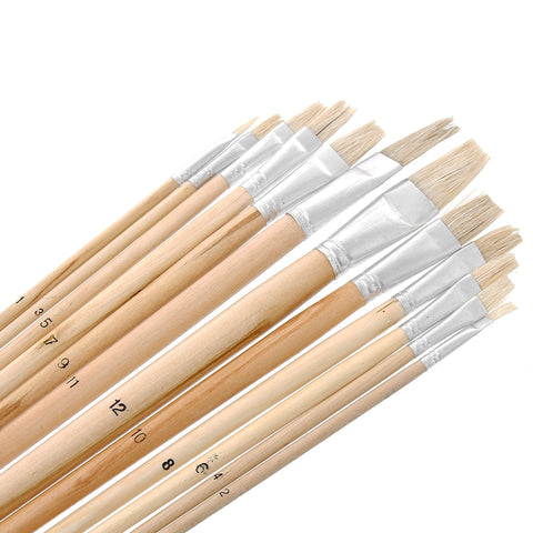 Painting Drawing Flat Brushes with Wood Handle 12 Pcs Set - Sexy Sparkles Fashion Jewelry - 1
