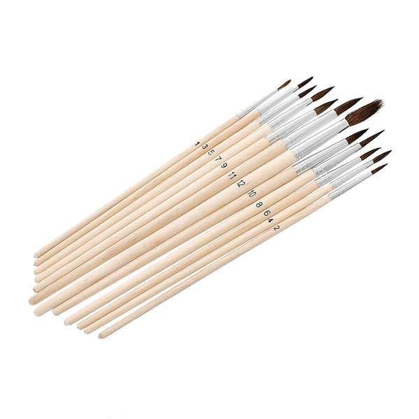 Painting Drawing Brushes with Wood Handle 12 Pcs Set