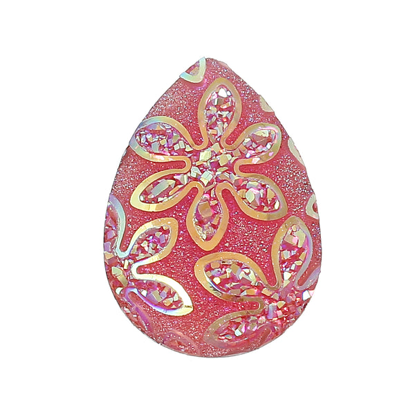 Sexy Sparkles Glitter Resin Embellishments Flatback Beads with Patterns (5 Pcs. Teardrop Pink Ab 1")