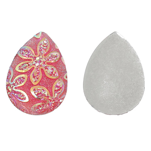 Sexy Sparkles Glitter Resin Embellishments Flatback Beads with Patterns (5 Pcs. Teardrop Pink Ab 1")