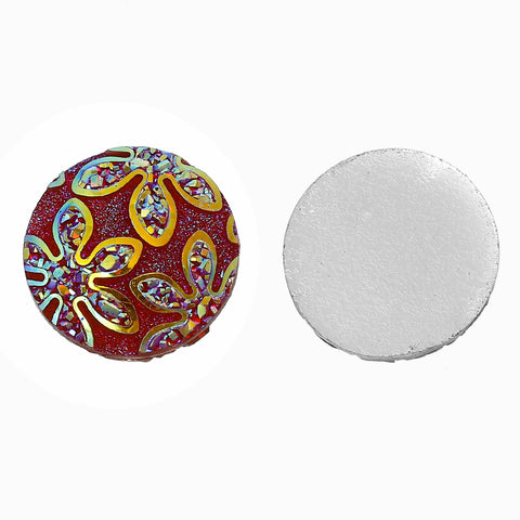 Sexy Sparkles Glitter Resin Embellishments Flatback Beads with Patterns (10 Pcs. Round Red Ab 6/8")