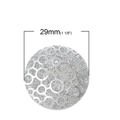 Sexy Sparkles Glitter Resin Embellishments Flatback Beads with Patterns (5 Pcs. Round Silver 1-1/8")