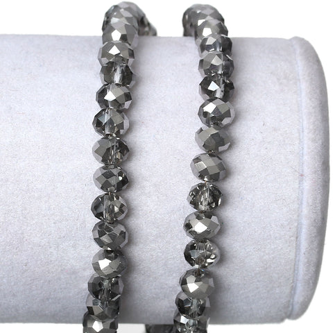 Sexy Sparkles 1 Strand Round Faceted Crystal Glass Loose Beads 6mm (2/8") (Gray and Silver)