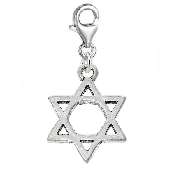 Clip on Star of David Charm Pendant for European Jewelry w/ Lobster Clasp