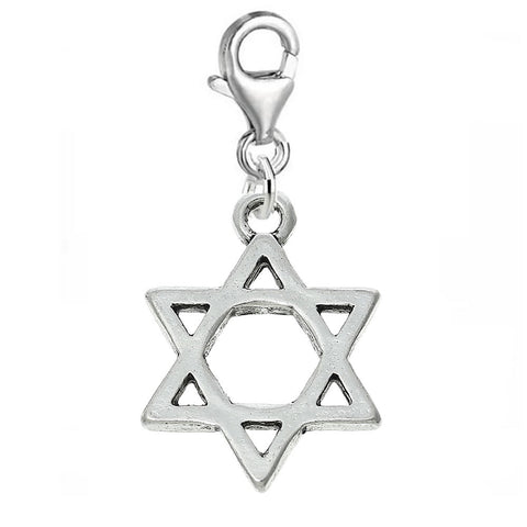 Clip on Star of David Charm Pendant for European Jewelry w/ Lobster Clasp