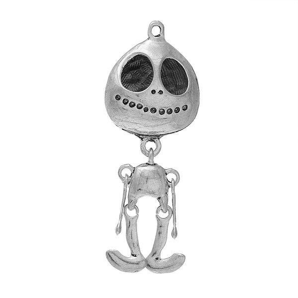 Sexy Sparkles Extra Terrestrial ET Jack Skull Charm Pendant Silver Tone 67mm x 25mm