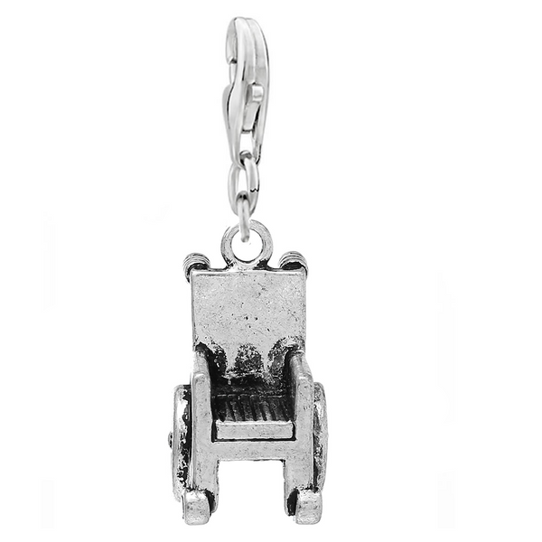 SEXY SPARKLES Clip on 3D Wheelchair Dangling Pendant with Lobster Clasp Charm for Bracelets or Necklace