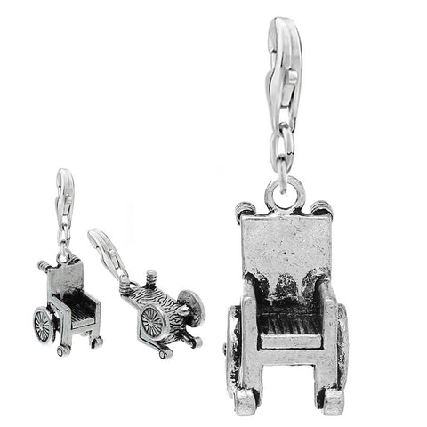 SEXY SPARKLES Clip on 3D Wheelchair Dangling Pendant with Lobster Clasp Charm for Bracelets or Necklace