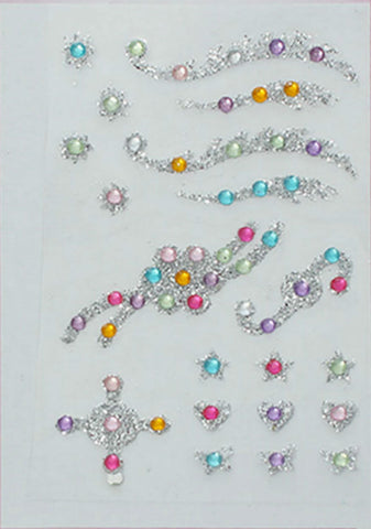 Sexy Sparkles Glitter Shimmer Temporary Tattoo Sticker Body Art Flowers, Starts, Hearts with Rhinestones 1 Sheet (Green Orange Flower)