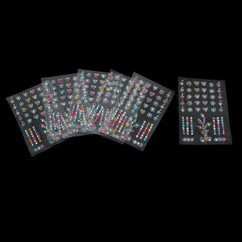 Sexy Sparkles Glitter Shimmer Temporary Tattoo Sticker Body Art Flowers, Starts, Hearts with Rhinestones 1 Sheet (Pink Blue Hearts)