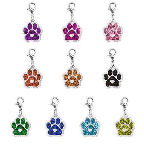 Sexy Sparkles Blue Dog Paw Id Tag for Small Medium Large Dogs and Cats Clips on