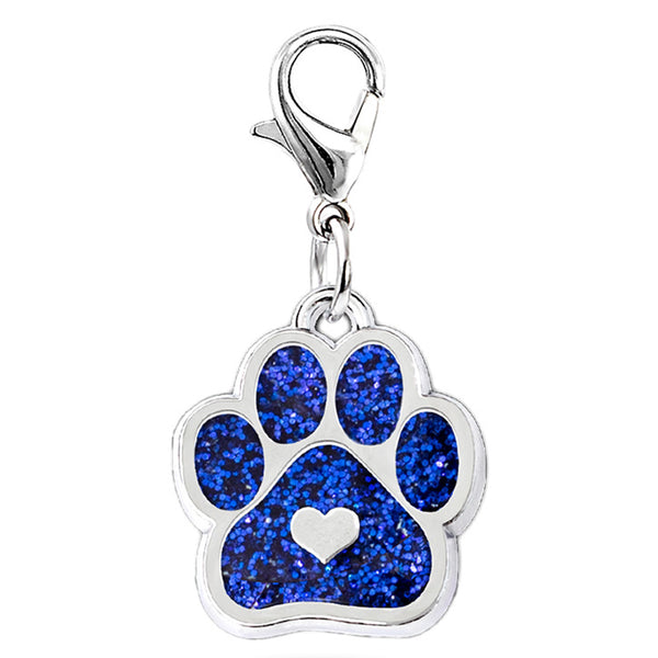 Sexy Sparkles Blue Dog Paw Id Tag for Small Medium Large Dogs and Cats Clips on