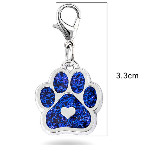 Sexy Sparkles Blue Dog Paw Id Tag for Small Medium Large Dogs and Cats Clips on