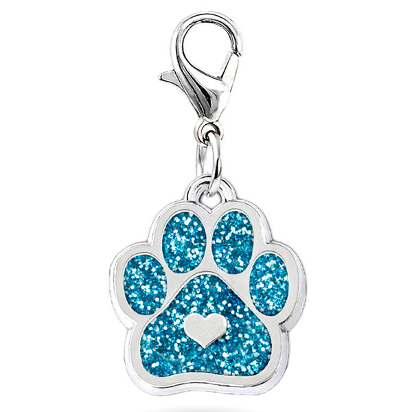Sexy Sparkles Light Blue Dog Paw Id Tag for Small Medium Large Dogs and Cats Clips on
