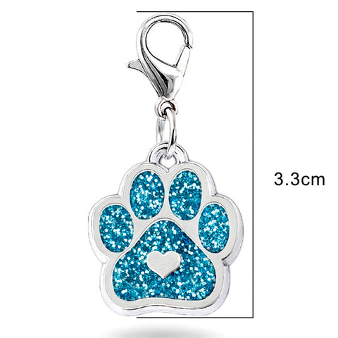 Sexy Sparkles Light Blue Dog Paw Id Tag for Small Medium Large Dogs and Cats Clips on