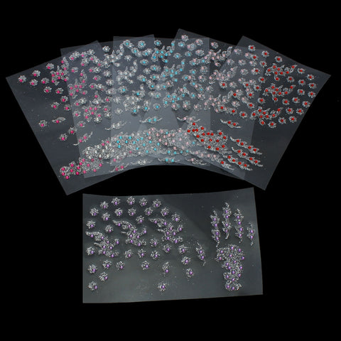 Sexy Sparkles Glitter Shimmer Temporary Tattoo Sticker Body Art Flower with Rhinestones Pattern 1 Sheet (Blue)