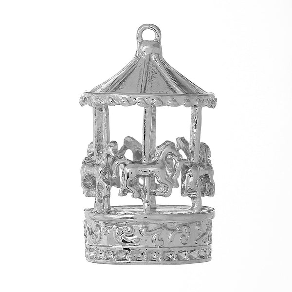 Merry Go Round Horse Carousel Charm Pendants Silver Tone 38mm X 22mm