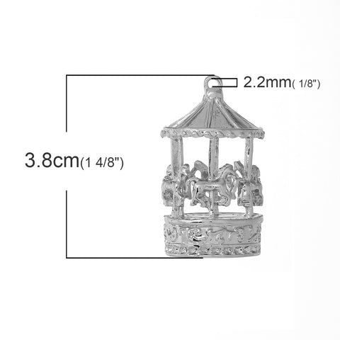 Merry Go Round Horse Carousel Charm Pendants Silver Tone 38mm X 22mm