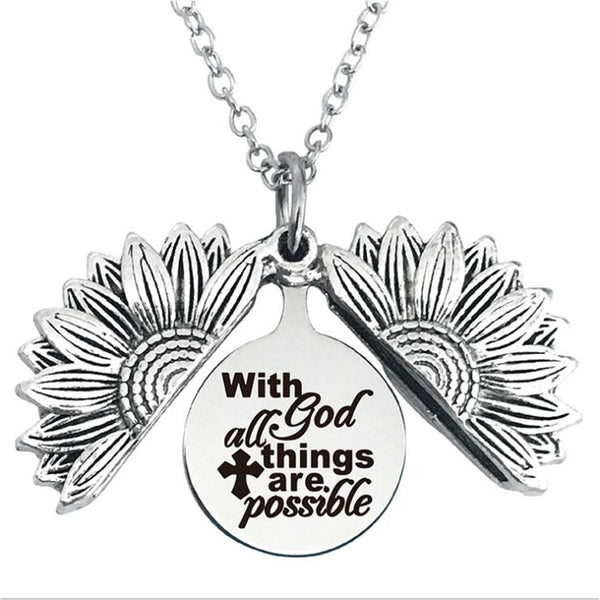 With god All Things are Possible Stainless Steel & Alloy Opens Sunflower Necklace