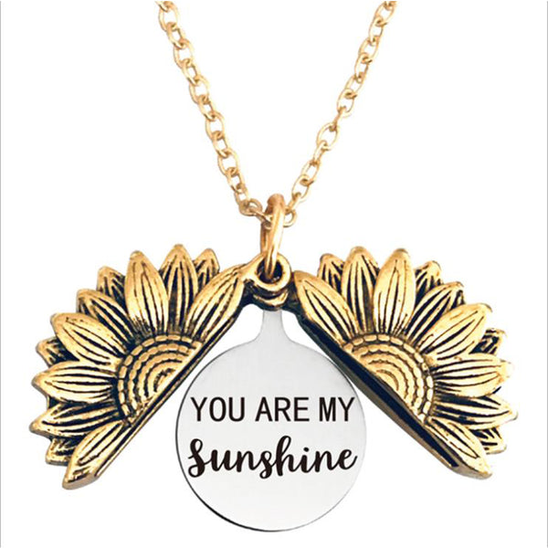 You are My Sunshine Necklace -Sunflower Necklace Locket with Engraved Hidden Message Pendant for Women, Mother, Daughter…