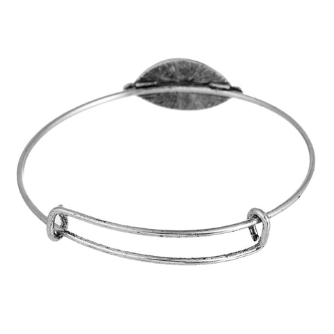 Expandable Charm Bangle Bracelet, Double Bar, Eye Antique Silver Tone Blue Resin - Sexy Sparkles Fashion Jewelry - 3