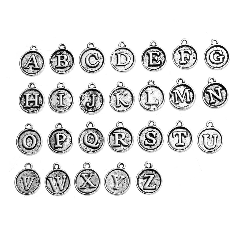 Silver Alphabet Charms for Jewelry Making, Letter Pendants (26