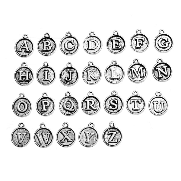 Sexy Sparkles Lot of 26 Alphabet Letter Initials Charm Pendants,silver-Tone DIY Crafts Jewelry Making