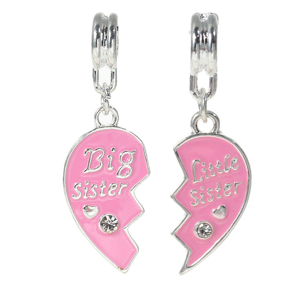 Set of 2 Pcs " Big Sister & Little Sister " Dangle Charms Bead for Snake Chain Charm Bracelet - Sexy Sparkles Fashion Jewelry - 1