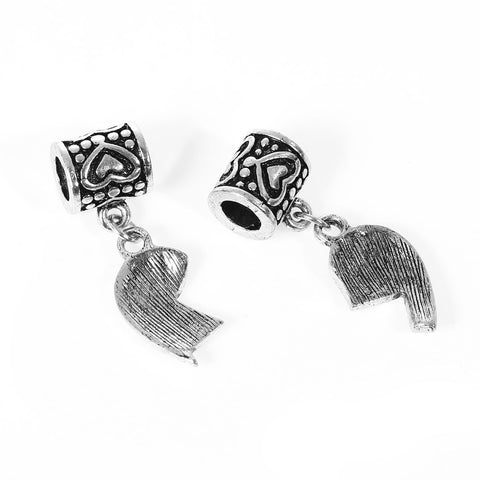 Set of 2 Pcs " Heart W/grandmother & Granddaughter " Dangle Charms Bead for Snake Chain Charm Bracelet - Sexy Sparkles Fashion Jewelry - 3