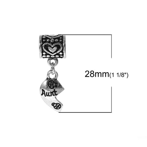 Set of 2 Pcs " Heart w/ Aunt & Niece " Dangle Charms Bead for Snake Chain Charm Bracelet â€¦ - Sexy Sparkles Fashion Jewelry - 2