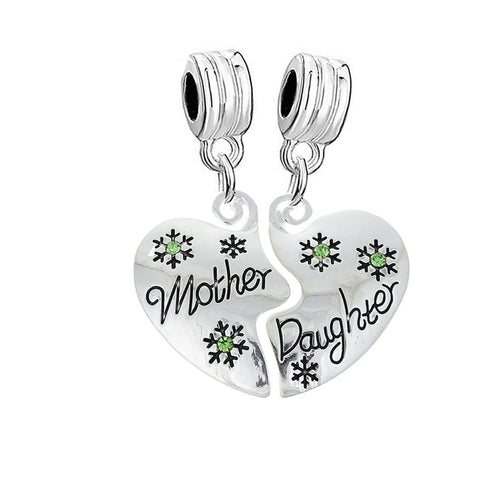 1 Pair Christmas Snowflake " Mother & Daughter "Rhinestone Fits Snake Chains Brand Charm Bracelets â€¦ - Sexy Sparkles Fashion Jewelry - 1